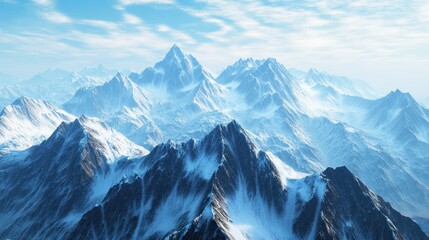 Poster - Snow-capped Mountains Under a Blue Sky with Cirrus Clouds