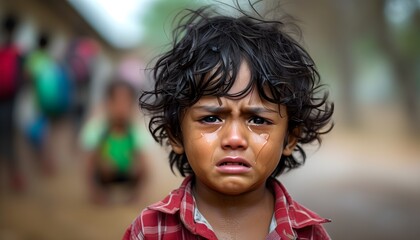 Canvas Print - young boy experiencing distress and emotional meltdown in a school environment