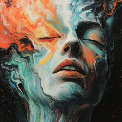 Wall Mural - Abstract portrait with vibrant colors and flowing forms.