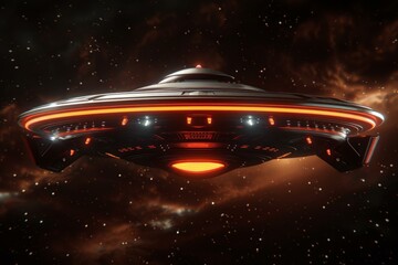 Wall Mural - unidentified flying object with glowing lights traveling through space