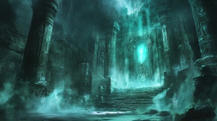 Wall Mural - Ancient Stone Temple Entrance with Glowing Portal