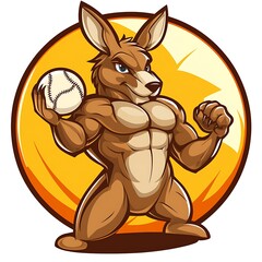 Wall Mural - Muscular kangaroo mascot holding a baseball, Sport mascot illustration