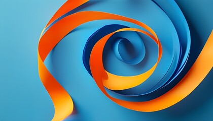 Wall Mural - Dynamic swirls of orange paper ribbons against a vibrant blue background