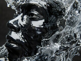 Wall Mural - Water Splash Portrait: Black and White Beauty