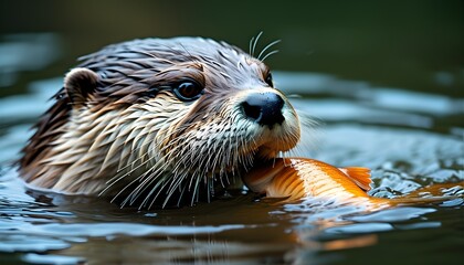 Giant River Otter Enjoying a Fish in Crystal Clear Waters