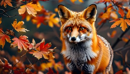 Elegant red fox amidst vibrant autumn foliage