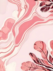 Poster - Abstract Pink and White Marble Swirls with Leaf Patterns