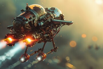 Wall Mural - vintage spacecraft is flying through the atmosphere of an alien planet