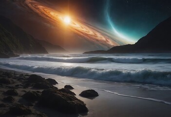 Wall Mural - space itself appears to form massive tidal waves of dark matter, with stars and planets being drawn 