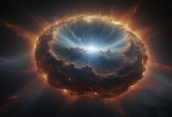 Wall Mural - the remnants of a supernova, with debris clouds and intense streams of particles racing away from th