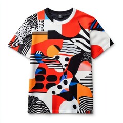 Colorful abstract patterned t-shirt design.