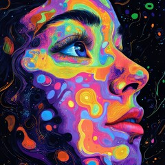 Sticker - Colorful abstract portrait blending human features and art.