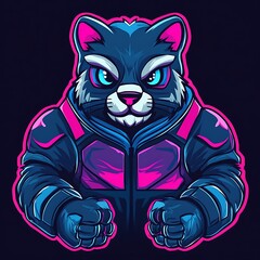 Canvas Print - Cyberpunk Raccoon Mascot Design with Glowing Neon Color Scheme