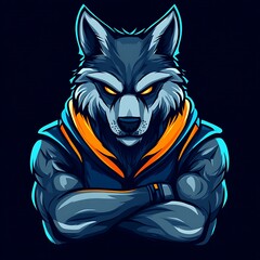 Wall Mural - Powerful and Muscular Wolf Mascot Illustration for Esports Team Logo Design