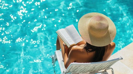 Wall Mural - Relaxing by the Pool with a Good Book