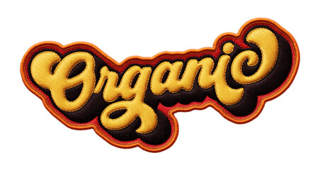 Fototapete - Word ‘Organic’ written in retro script font with puff embroidery patch effect isolated on transparent background. 3D rendering