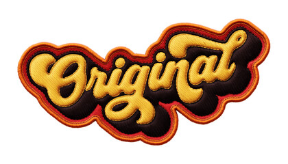 Fototapete - Word ‘Original’ written in retro script font with puff embroidery patch effect isolated on transparent background. 3D rendering