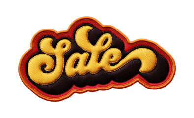 Fototapete - Word ‘Sale’ written in retro script font with puff embroidery patch effect isolated on transparent background. 3D rendering