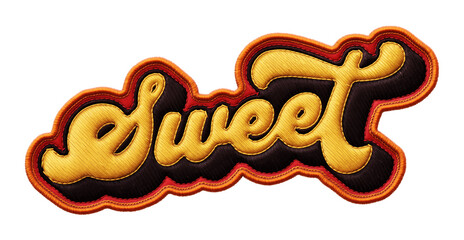 Fototapete - Word ‘Sweet’ written in retro script font with puff embroidery patch effect isolated on transparent background. 3D rendering