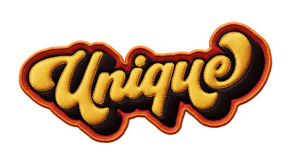 Fototapete - Word ‘Unique’ written in retro script font with puff embroidery patch effect isolated on transparent background. 3D rendering