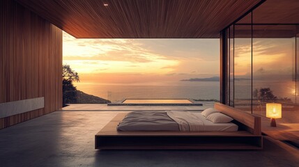 Poster - Sunset View from a Modern Bedroom