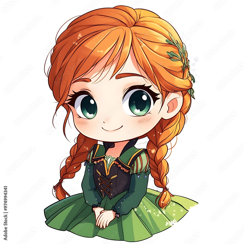 Cute anime girl with red hair and green eyes in chibi style Stock Photo ...