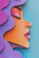 Wall Mural - paper cut woman portrait vector illustration Generative AI