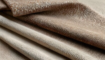 Wall Mural - Elegant Close-Up of Textured Fabric Folds in Beige and Brown with a Minimalist Aesthetic for High-Resolution Background Use