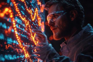 Aufkleber - A scientist analyzing genetic sequences on a digital interface. Concept of modern genomics research.