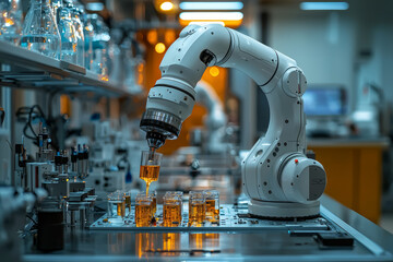 Aufkleber - a robotic arm conducting experiments in a high-tech laboratory. concept of automation in scientific 