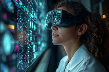 Aufkleber - a researcher in a virtual lab conducting simulations on a digital twin. concept of next-generation r