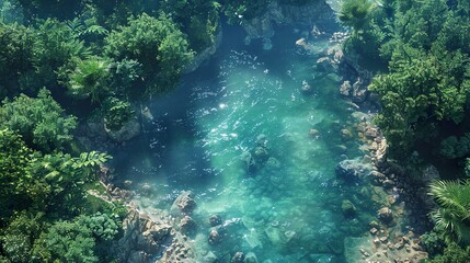 Poster - Aerial View of a Tropical River in a Lush Forest