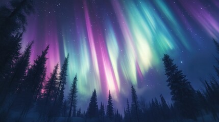 Poster - Aurora Borealis over a Pine Forest