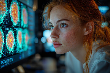 Canvas Print - A biologist observing cellular interactions under a super-resolution microscope. Concept of advanced microscopy in life sciences.