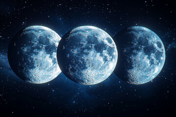 Wall Mural - a sequence of moon phases displayed across the night sky, illustrating the natural cycle of lunar ch