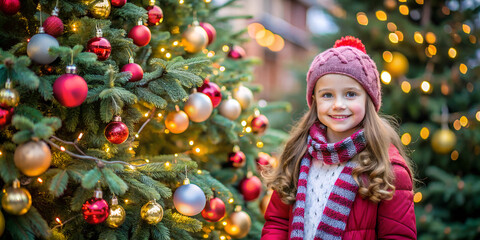 Girl in front of a christmas tree