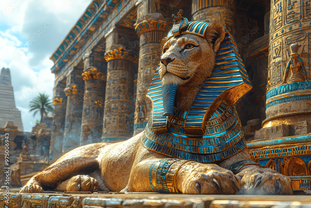 ภาพถ่าย Stock A regal sphinx with a lion's body and a human head ...
