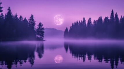 Sticker - Mystical Moonlight over a Foggy Lake