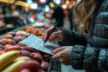 Poster - a person updating their shopping list with newly discovered black friday offers. concept of planning
