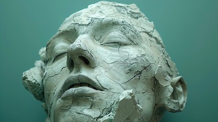 Sticker - Abstract Sculpture of a Human Face: A Study in Texture and Emotion