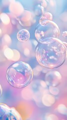 Poster - Dreamy floating soap bubbles on pastel background