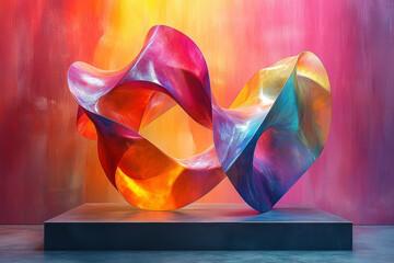 Poster - a vibrant abstract sculpture with intersecting planes of different colors creating a striking visual