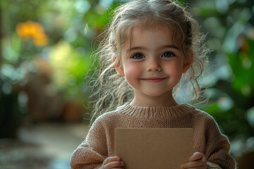 Poster - A child giving a handmade card to a teacher, expressing gratitude and warmth. Concept of appreciation and spreading positive vibes.