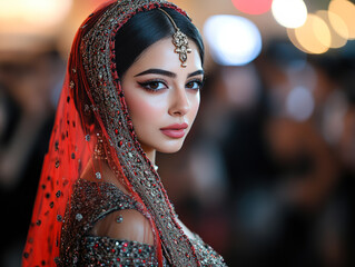 Beautiful Bride in Traditional Red Indian Wedding Attire
