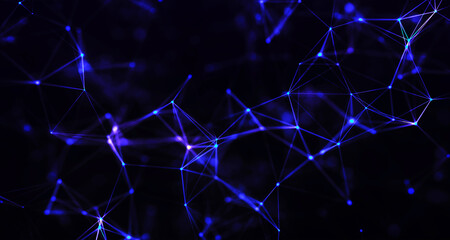 Poster - Abstract background with connecting dots and lines. Network connection structure. Plexus effect. 3d