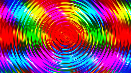 Poster - Colorful concentric neon circle. Multicolor RGB swirl background. Neon futuristic abstract magic circle. Spiral illustration. Wavy pattern. 3D rendering.