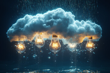 Poster - a cloud raining down broken light bulbs, representing ideas that have failed to materialize or have 