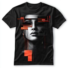 Wall Mural - Futuristic graphic tee featuring a stylized face design.