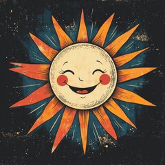 Canvas Print - Happy sun illustration with vibrant rays and a smiling face.