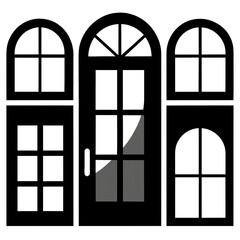 A creative collection of black silhouette art showcasing various window designs emphasizing shape and style in an artistic display